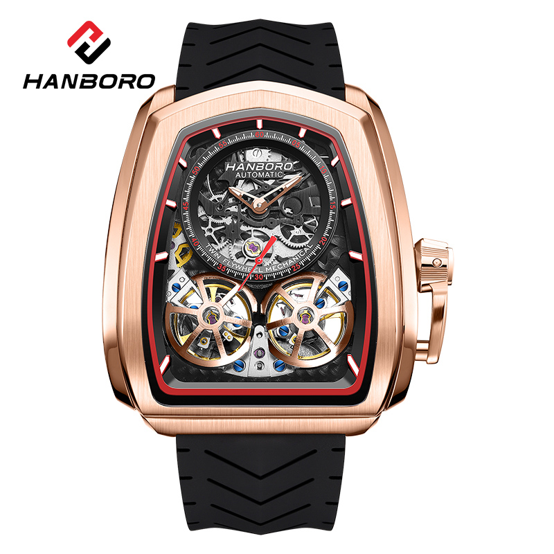 Luxury Watch With Rubber Strap - Double Flying Wheel Hollow Watch Men's